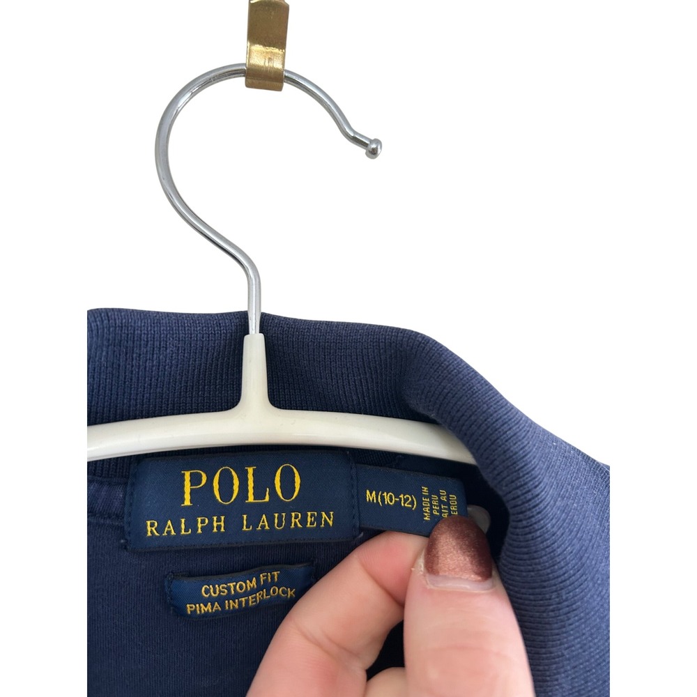 Polo Ralph Lauren Pima Interlock Polo Boys Medium 10-12 Navy Blue Custom Fit - Picture 4 of 7
